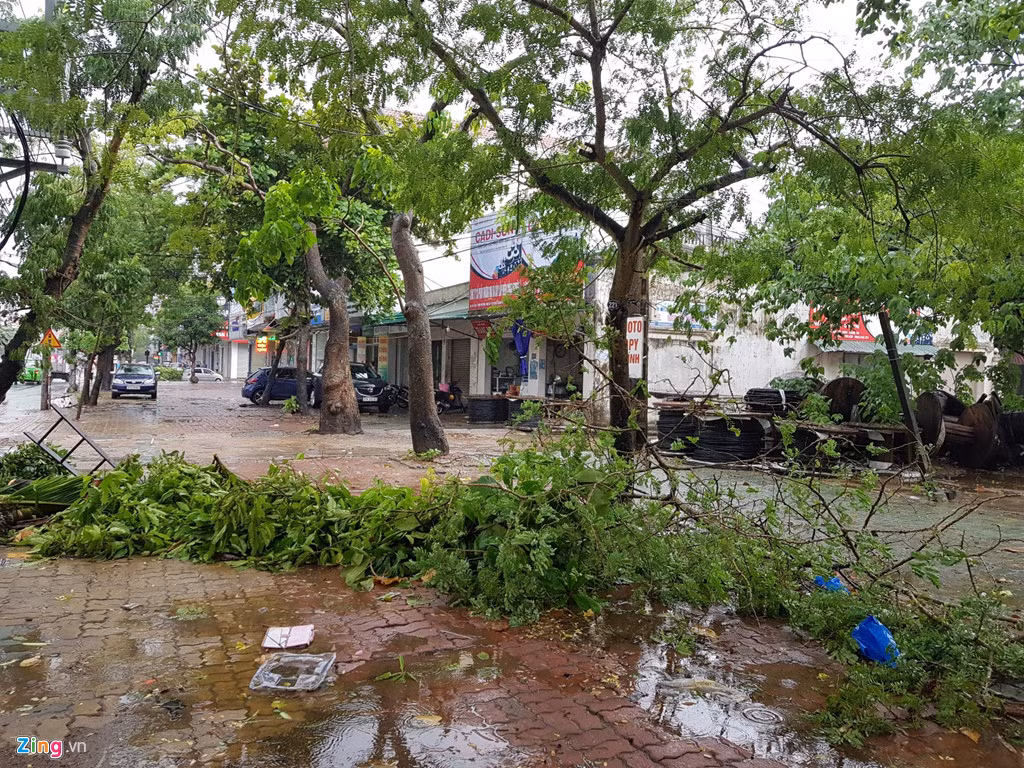 Đường Lê Lợi, TP Vinh, vắng bóng người do ảnh hưởng bão số 10. Hiện tại khu vực này đang mưa rất to. Ảnh: Lê Hiếu.