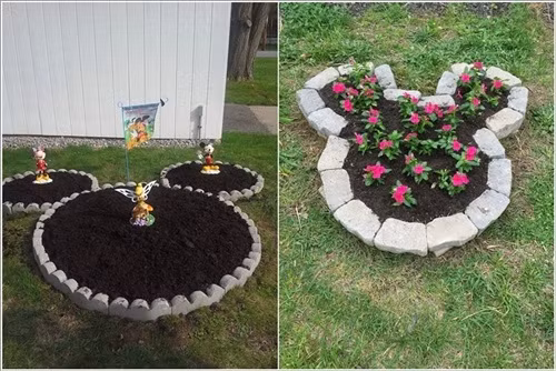 Chậu hoa Mickey của một gia đình ở Úc được khéo léo sắp đặt thành khuôn mặt Mickey.