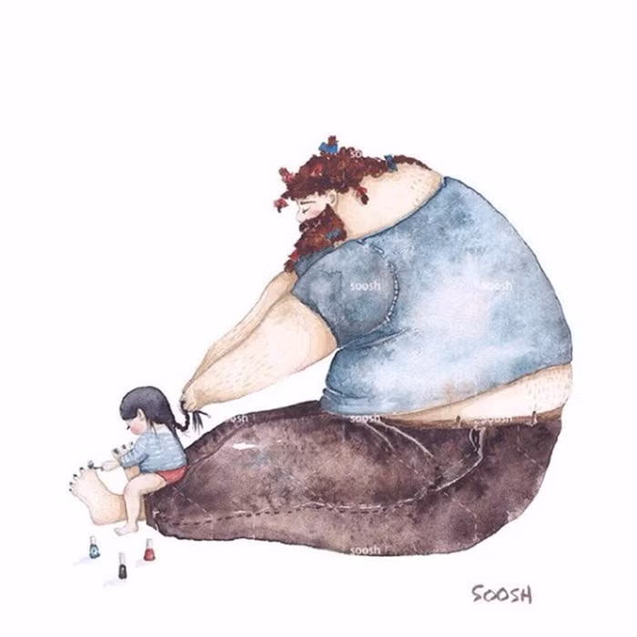 Cha sẵn sàng làm thay việc của mẹ là tết tóc cho con. Cũng chỉ có con gái là người duy nhất dám sơn móng chân cho những ông bố.