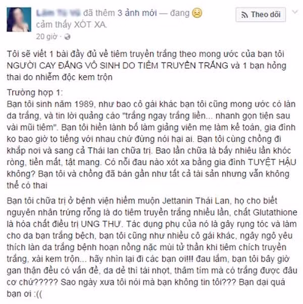 Tiêm trắng da, bơm ngực có gây vô sinh như đồn thổi? Tiem trang da, bom nguc co gay vo sinh nhu don thoi?