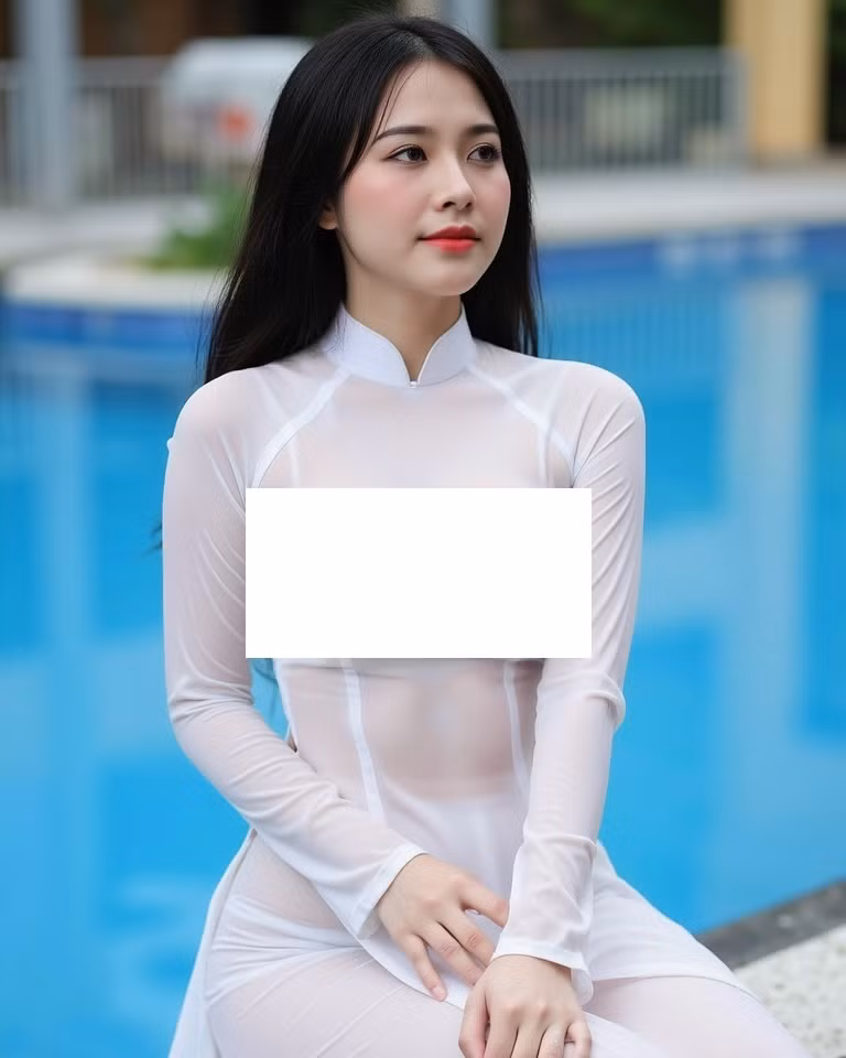 Mặc dù mặc áo dài truyền thống, thế nhưng những hình ảnh này được nhiều người nhận xét quá phản cảm vì chất liệu như có như không mỏng tang của áo dài.