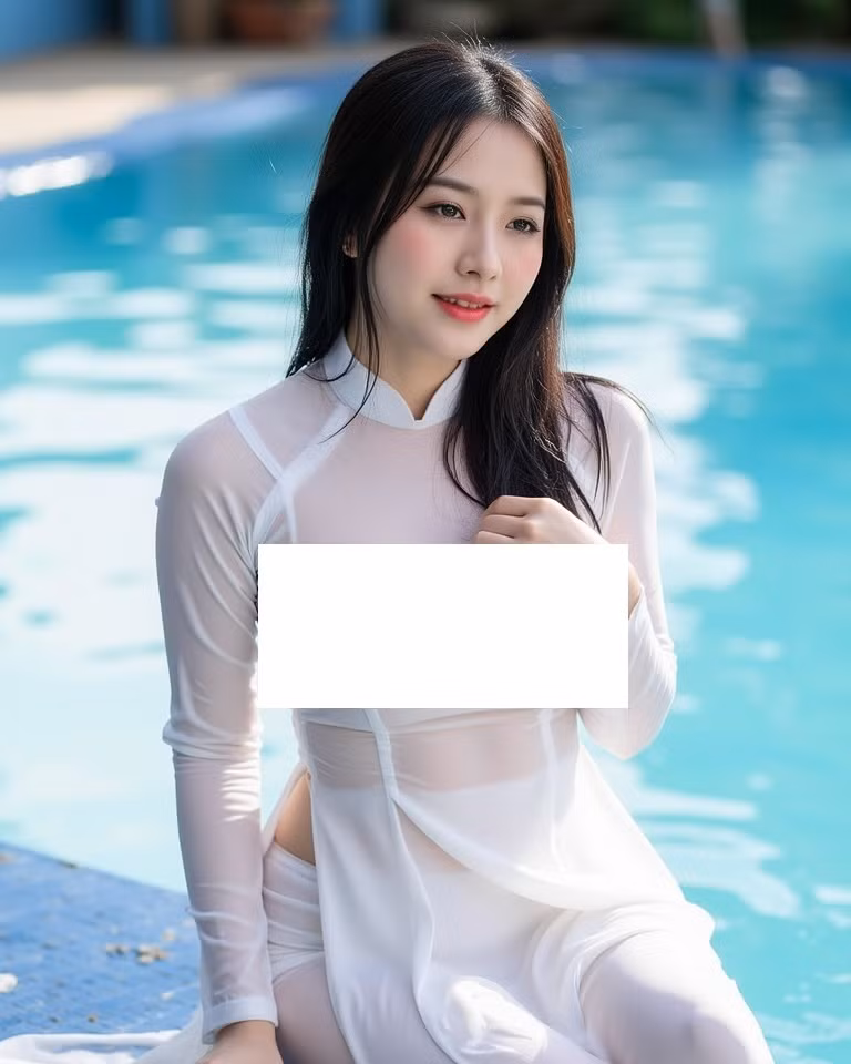 Thậm chí có bức ảnh, cô gái diện áo dài ướt sũng, dính chặt lấy cơ thể.