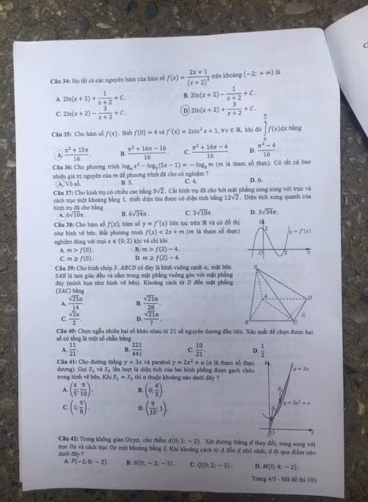 Đề thi Toán mã 103.