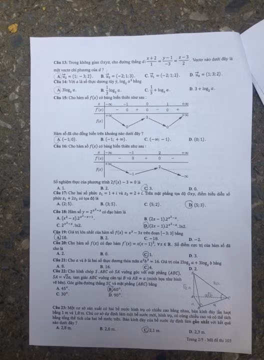 Đề thi Toán mã 103.