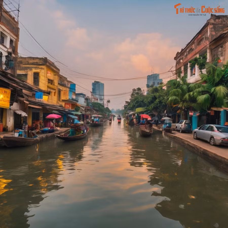 Thành phố Cần Thơ đậm chất "đô thị miền sông nước" với kênh rạch thay thế cho đường nhựa.