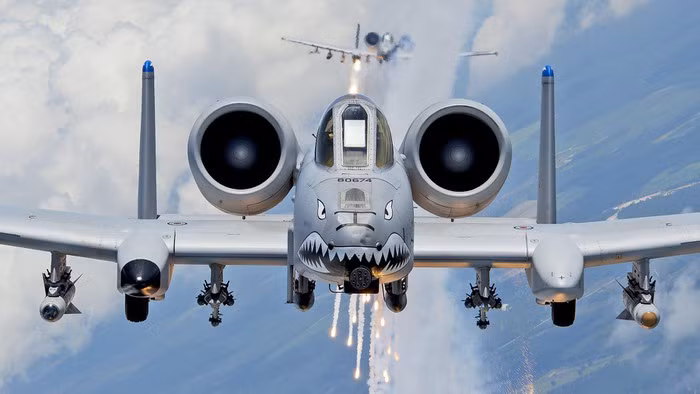 Ngoài pháo GAU-8 30mm, A-10 có 11 giá treo trên cánh và thân mang được tên lửa, bom.