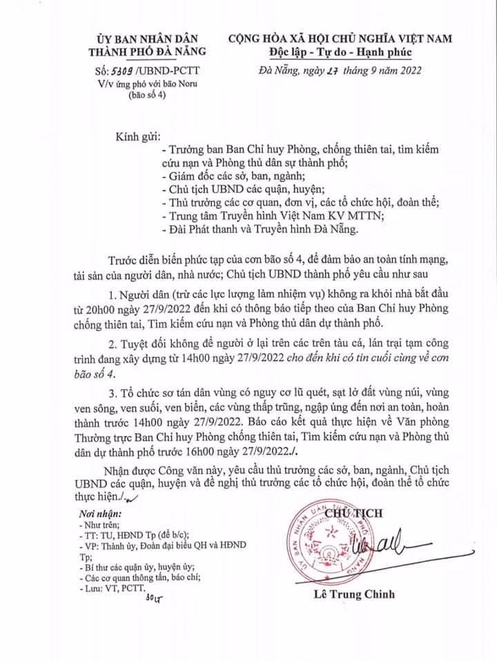 Sieu bao Noru: Da Nang yeu cau nguoi dan khong ra khoi nha tu 20h