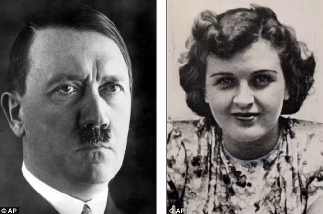 Trùm phát xít trong ảnh chân dung chính thức năm 1937 và bạn gái Eva Braun. Cô trở thành vợ của Hitler trong một ngày. Ảnh: AP.