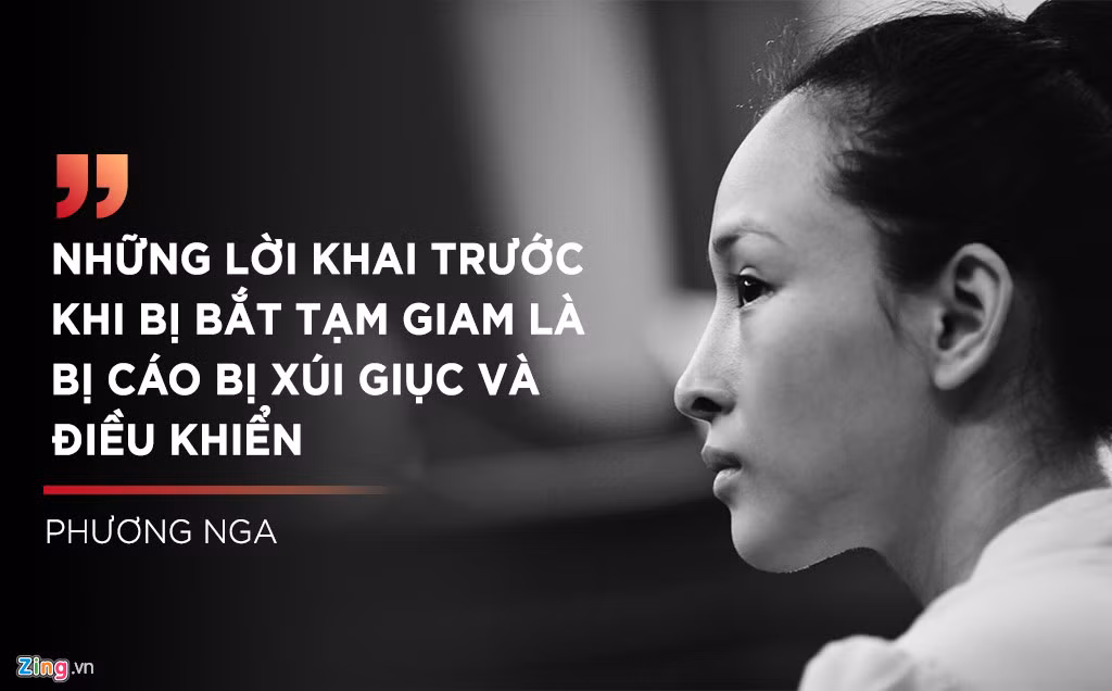 Trong phiên xét xử ngày 22/6, khi đại diện Viện KSND quay sang hỏi hoa hậu Phương Nga về việc tại sao cô không đưa ra quan điểm của mình tại toà. Phương Nga trả lời: "Lời khai trước khi bị cáo bị bắt tạm giam, bị cáo bị xúi giục và điều khiển. Sau khi bị bắt tạm giam, bị cáo rất mông lung, bị cáo không dám tin tưởng vào ai, nhất là cơ quan điều tra".