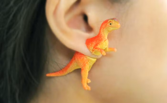 Theo thông tin giới thiệu thì có 12 thiết kế bông tai khủng long khác nhau. Ảnh: Boredpanda.