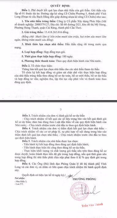 Vinh Long: Nang luc nha thau thi cong duong cap ke song Co Chien