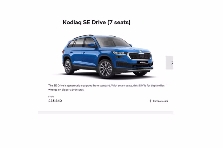 Tại Anh, Kodiaq loại 7 chỗ đang được niêm yết với giá 35 840 £ đến 40 445 £, tức là khoảng 1 tỷ 100 triệu đến 1 tỷ 222 triệu đồng Việt Nam. Trong khi đó, giá của Volkswagen Tiguan tại Anh giao động từ 30 855 £ (khoảng 932 triệu đồng) tới 50 455 £ (khoảng 1 tỷ 524 triệu đồng). Riêng mẫu Tiguan Elegance hiện đang bán với giá 36 980 £ tức là khoảng 1 tỷ 118 triệu đồng.
