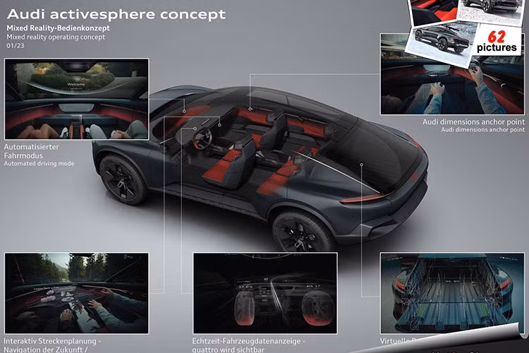 Phần thân của Audi Activesphere có nhiều mảng kính và ốp làm trong suốt. Cốp sau thể thao của Activesphere có thể biến thành thùng chở hàng chỉ với 1 thao tác bấm. Khả năng chở hàng trên Activesphere từ xe đạp điện đến dụng cụ thể thao dưới nước và các bộ golf. Đặc biệt, "ActiveBack" được tăng cường bằng giá trượt tuyết được tích hợp vào trung tâm của cấu trúc mái.