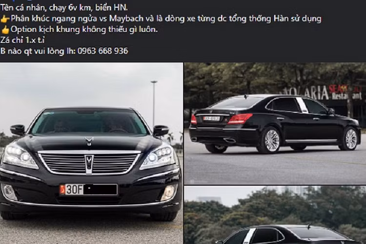 Mới đây, một chiếc Hyundai Equus bản Limousine đời 2010 được rao bán trên các trang mua bán ôtô cũ Hà Nội với mức giá 1,4 tỷ đồng.