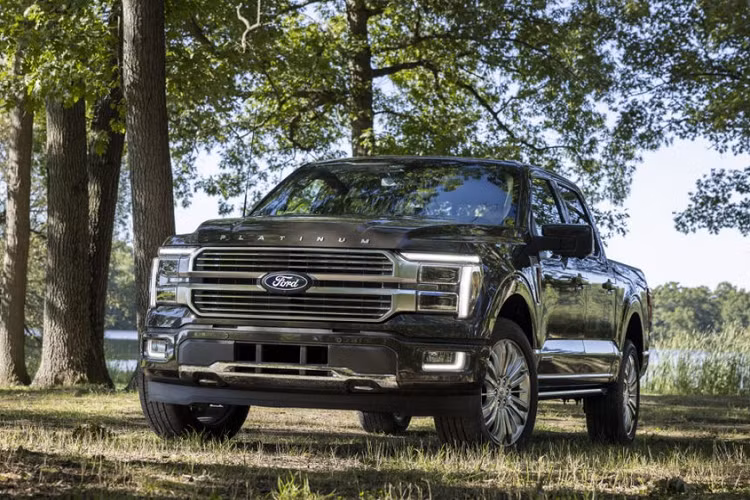 Thay đổi đập vào mắt của mẫu xe bán tải Ford F-150 2024 nằm ở khu vực đầu xe. Tùy theo phiên bản, xe sẽ được bổ sung dải đèn LED định vị ban ngày mới với thiết kế kéo dài từ đèn pha xuống cản trước, bao quanh đèn sương mù. Thiết kế này có thể khiến nhiều người liên tưởng đến mẫu SUV cỡ lớn Hyundai Palisade.