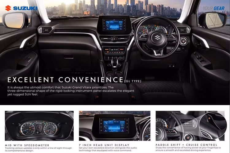Đáng tiếc là trang bị an toàn của Suzuki Grand Vitara 2023 khá cơ bản. Ngoại trừ điểm nhấn là camera 360 độ, mẫu SUV cỡ B này chỉ có hệ thống kiểm soát hành trình, hệ thống chống bó cứng phanh ABS, phân bổ lực phanh điện tử, trợ lực phanh, cân bằng điện tử, hỗ trợ khởi hành ngang dốc và 6 túi khí.