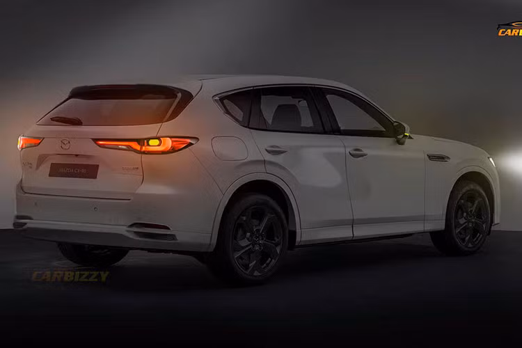 Phần đuôi của mẫu xe SUV Mazda CX-90 2024 được thiết kế bo tròn, mang đến cảm giác “mềm mại” hơn. So với "người anh em" Mazda CX-9, CX-90 2024 cũng sẽ sở hữu kích thước lớn hơn.
