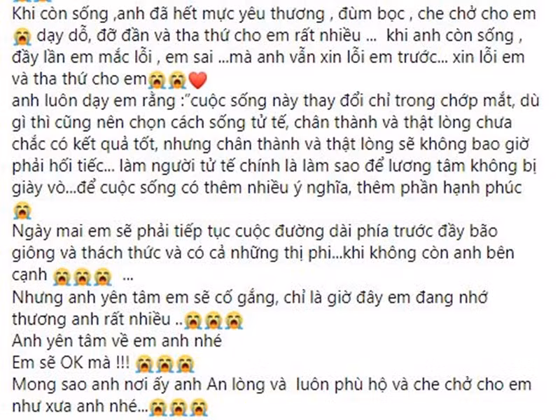 Nữ nghệ sĩ nhắn nhủ đến ông xã quá cố rằng cô vẫn nhớ thương anh.