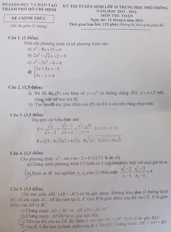 De thi vao lop 10 mon Toan TPHCM sang 12/6