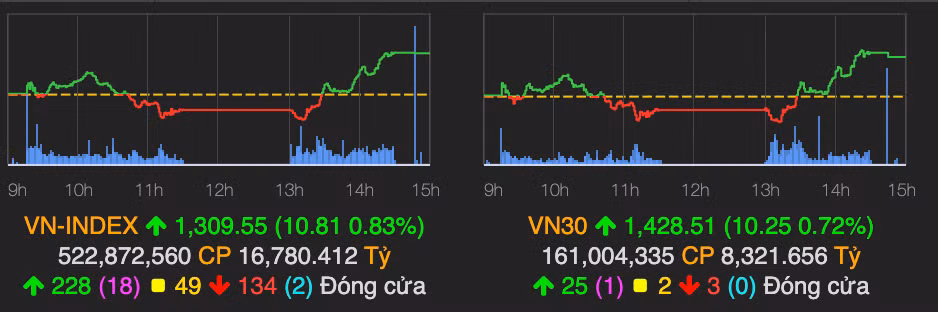 Nhom chung khoan but pha tro lai, VN-Index tang them 11 diem