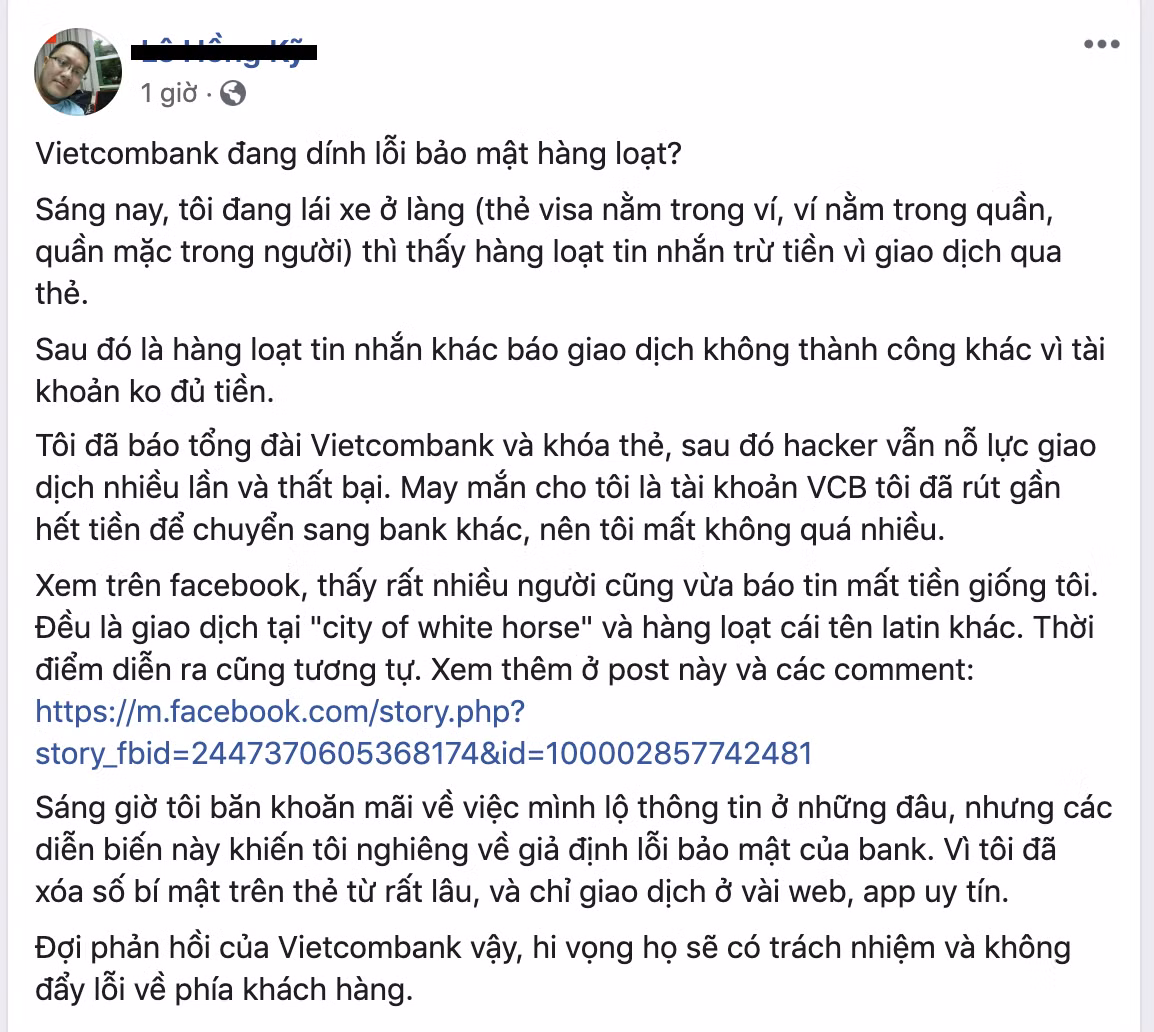 Nhiều khách hàng tố Vietcombank dính lỗi bảo mật hàng loạt Nhieu khach hang to Vietcombank dinh loi bao mat hang loat