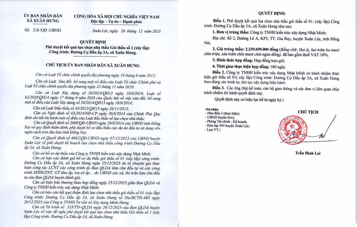 Dong Nai: Cty Nhat Minh, 1 ngay trung 2 goi thau tai Xuan Loc