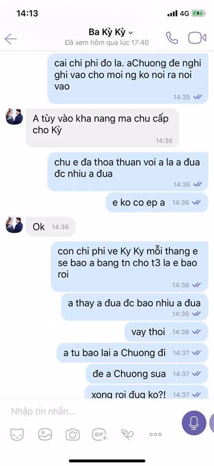Sau ly hôn, Hải có gửi tiền nhưng một thời gian lại ngừng dù Châu liên tục nhắn tin.