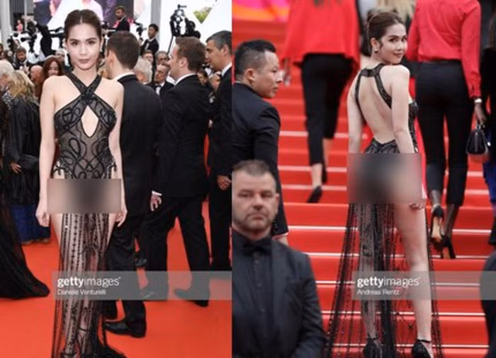 Scandal "làm lố", kém duyên chốn đông người dường như tỷ lệ thuận với độ nổi tiếng của Ngọc Trinh. Tháng 5 vừa qua, Ngọc Trinh bị "ném đá tơi tả" vì diện trang phục hở hang, phản cảm trên thảm đỏ Cannes 2019. Ảnh: Getty Inmages.