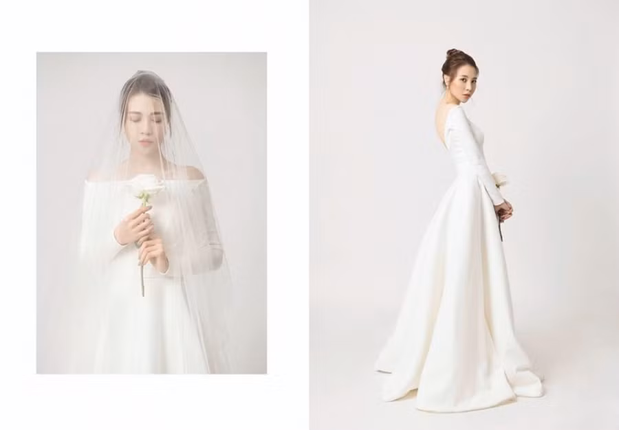 Mới đây trên trang cá nhân của mình, Đàm Thu Trang khiến bạn bè và fan xuýt xoa khi tung ảnh cưới xinh đẹp như "tiên nữ". Trong lớp váy trắng tinh khôi, cô được khen là ngày càng "lên hương" nhan sắc, đẹp mặn mà cuốn hút.