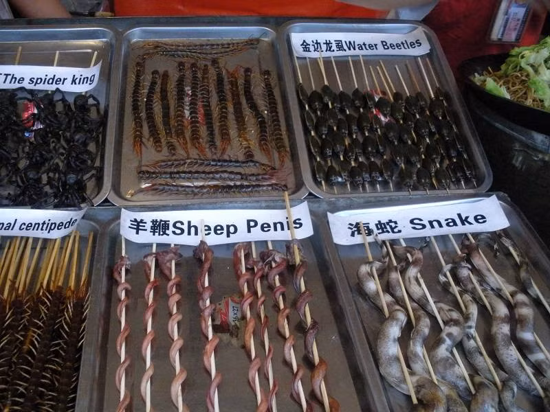Món ăn đường phố kỳ lạ ở Trung Quốc, gồm cơ quan sinh dục của cừu chiên giòn, rết nướng, rắn, bọ cạp...