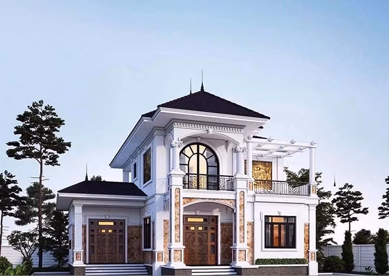 Sự kết hợp giữa phong cách tân cổ điển và mái kiểu Nhật mang đến một phong cách mới mẻ. Ảnh: Xaydunglacviet