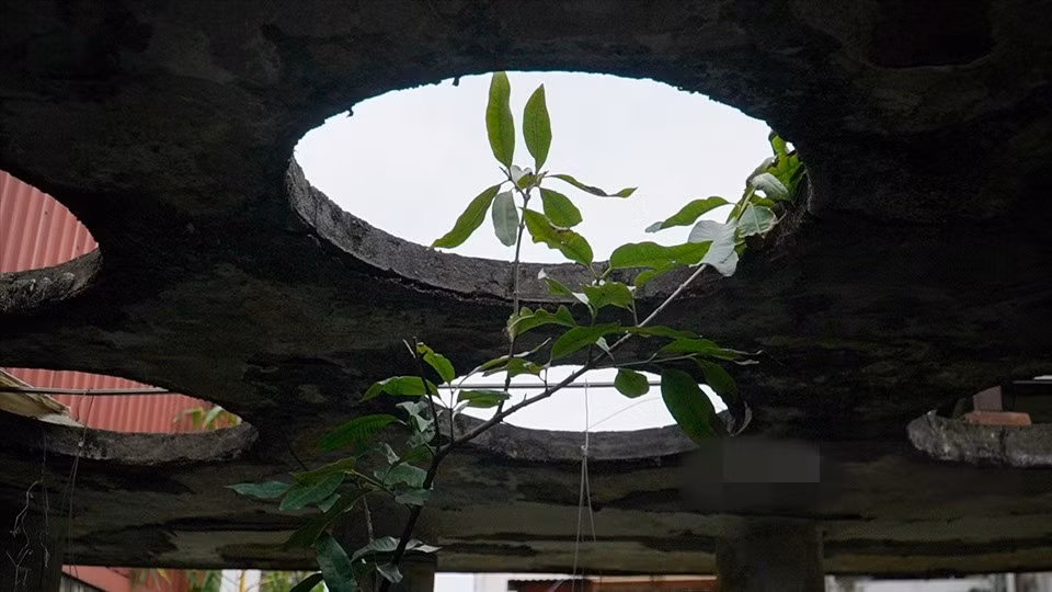 Ban công có chín giếng trời để thu được ánh sáng để giao hoà âm dương. Ảnh: Lao động