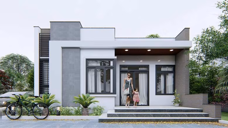 Nhà cấp 4 mái bằng dạng biệt thự mini mang đến không gian tươi mới, khoáng đạt, thông thoáng. Ảnh: Giabaogroup