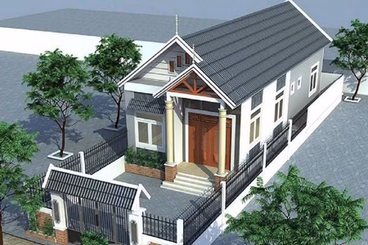 Hệ thống mái thái cách tân kết hợp độ dốc hợp lý và ngói màu tối tương phản với tông màu sơn trắng xám tạo vẻ đẹp thanh lịch. Ảnh: Wedo