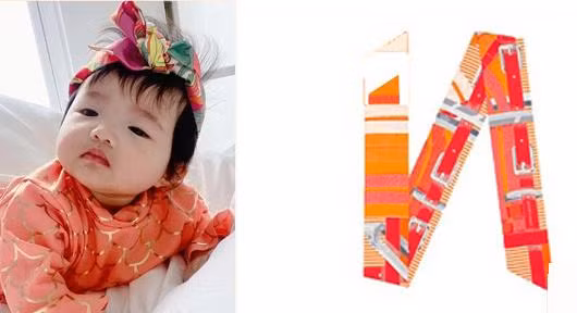 Chiếc khăn cột đầu của con gái Đông Nhi là một mẫu phụ kiện đến từ thương hiệu Hermes. Turban có giá 6,8 triệu đồng. Ảnh: 2dep