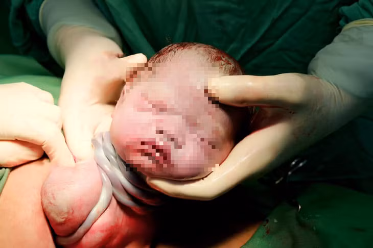 Hy hữu bé gái chào đời với 9 vòng dây rốn quấn cổ Hy huu be gai chao doi voi 9 vong day ron quan co
