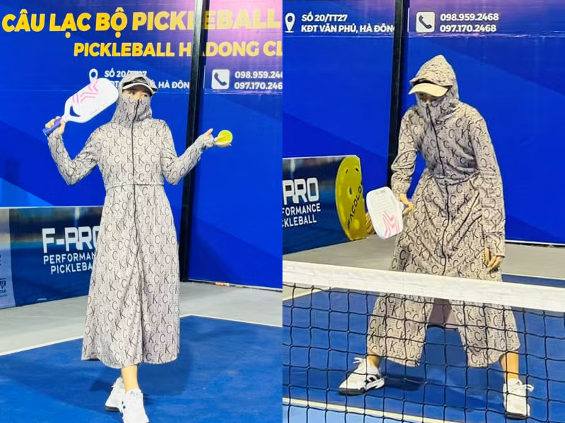 Outfit độc lạ của cô nàng mới đây xuất hiện trên sân pickleball tại Hà Đông.
