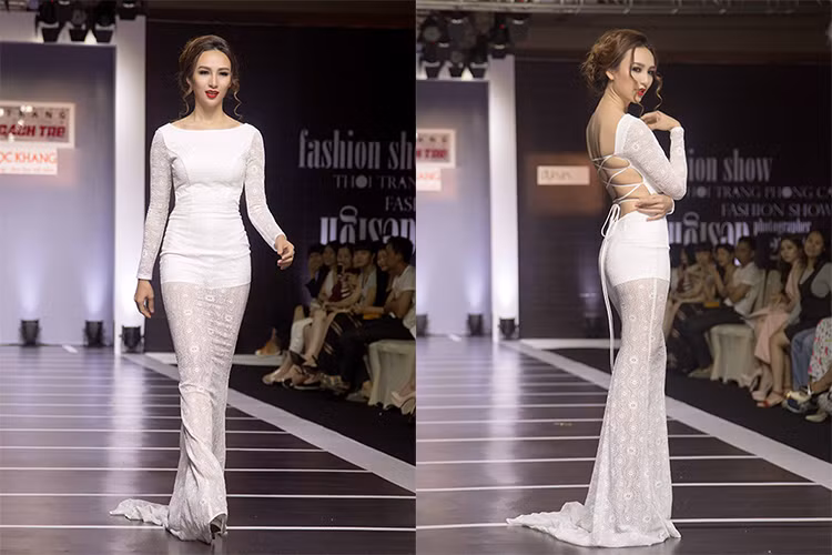 Ngoc Diem tu tin dien catwalk trong lan dau lam vedette