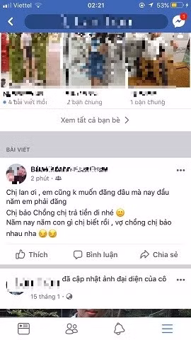 Bài đăng đòi nợ của Bảo Khanh bên trang cá nhân của vợ người vay tiền.