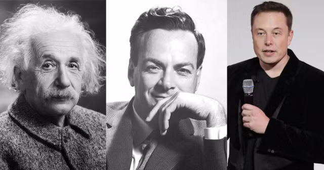 3 thiên tài từ trái qua phải: Albert Einstein, Richard Feynman và Elon Musk.