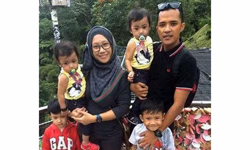 Hai vợ chồng anh Muhammad Arif Shuhery và chị Nur Arissa Ruri Ahon bên các con. (Ảnh: Internet)