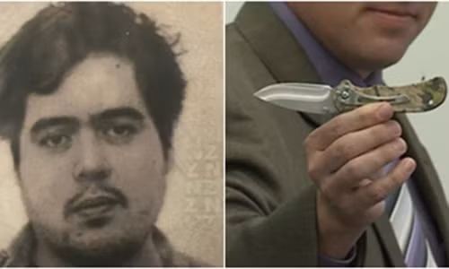 Nam thanh niên tên Troy George Skinner và con dao anh này mang theo.