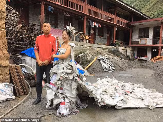 Co gai mac vay cuoi tu 40 vo bao xi mang 