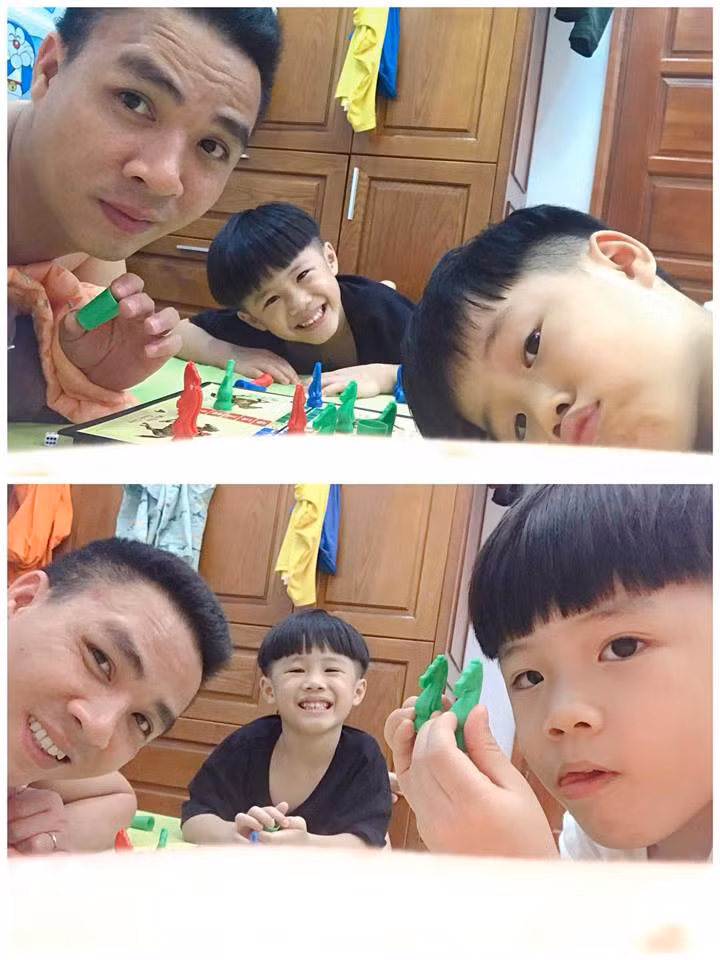 Khoảnh khắc quay phim họ Trần chơi đùa cùng 2 con riêng của Hoàng Linh. Dù bị cho "ra rìa" nhưng bà mẹ này lại cảm thấy cực hạnh phúc.
