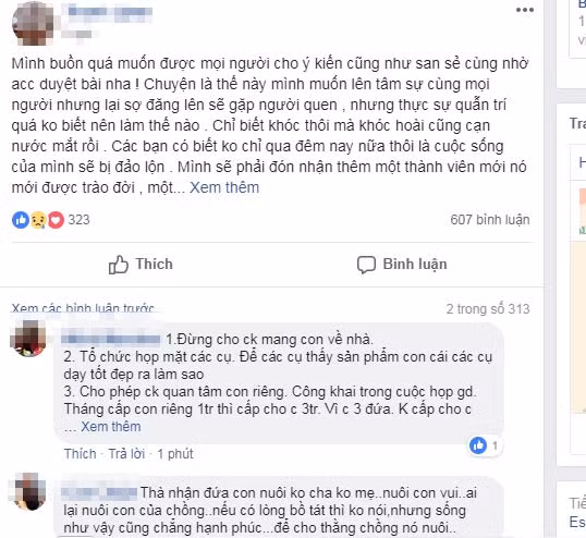 Vo khoc can nuoc mat ngay don con rieng cua chong ve nuoi