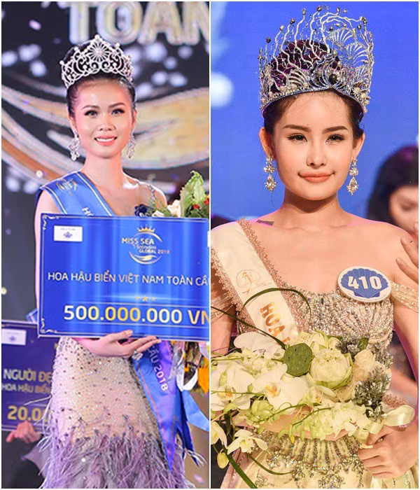 Kim Ngọc (trái) thất bại ở Hoa hậu Đại dương đã đăng quang Hoa hậu Biển Việt Nam toàn cầu.