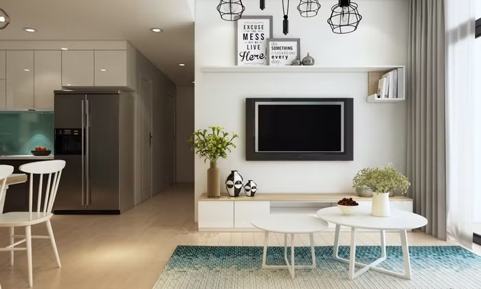 Mẫu kệ TV liền tường đơn giản nhưng cực kỳ tinh tế.