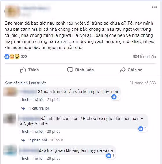Nang dau nau mon canh rau ngot trung ga bi ca nha chong che