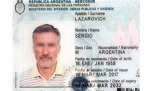 Giấy tờ của ông Sergio Lazarovich.