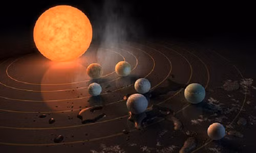 Minh họa hệ sao Trappist-1 với 7 hành tinh giống Trái Đất có thể tồn tại sự sống. Ảnh: NASA